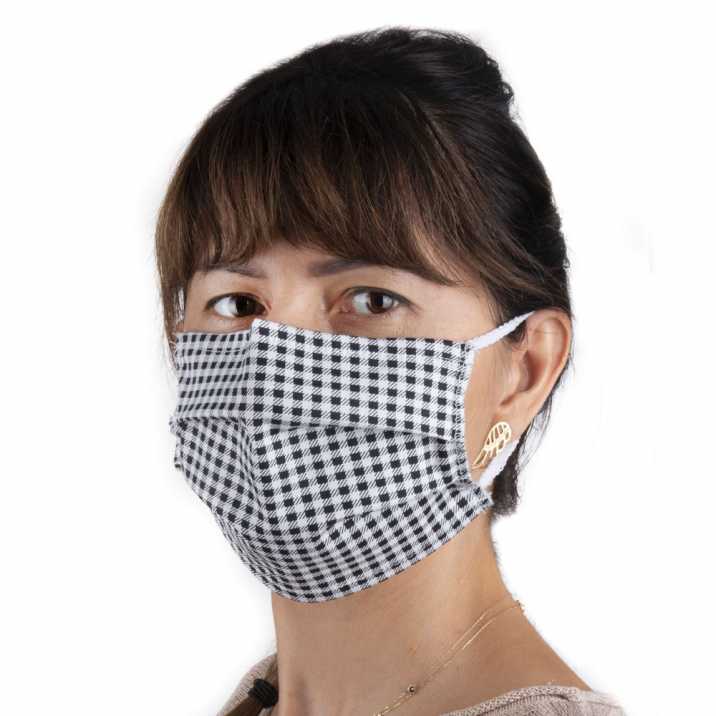 Cotton protective mask with fizelin lining reusable white and black grille 1pc