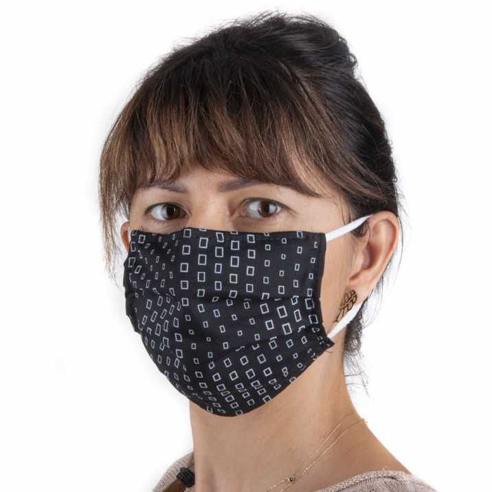Cotton protective mask with fizelin lining reusable white squares 1pcs