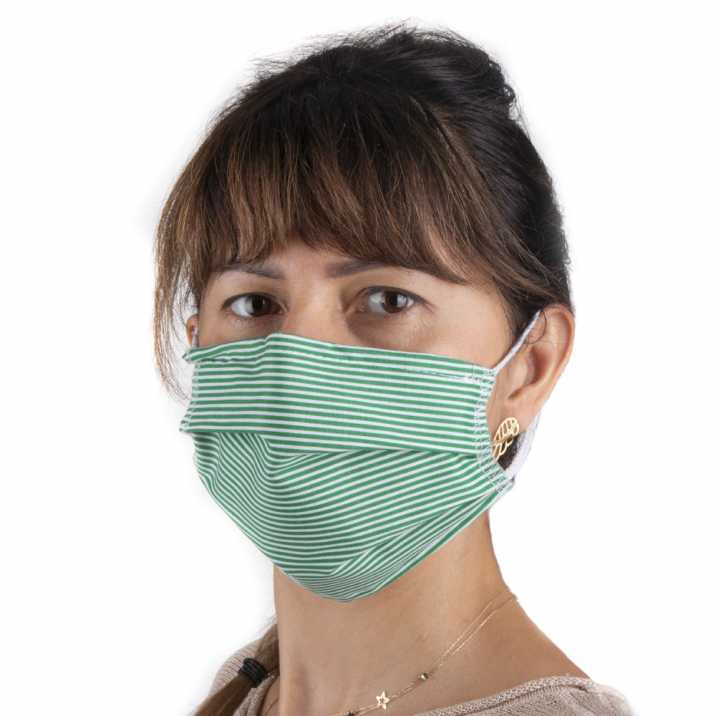 Cotton protective mask with fizelin lining reusable Green strips 1pcs