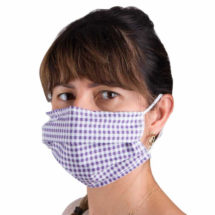 Cotton protective mask with fizelin lining reusable Purple grille 1pcs