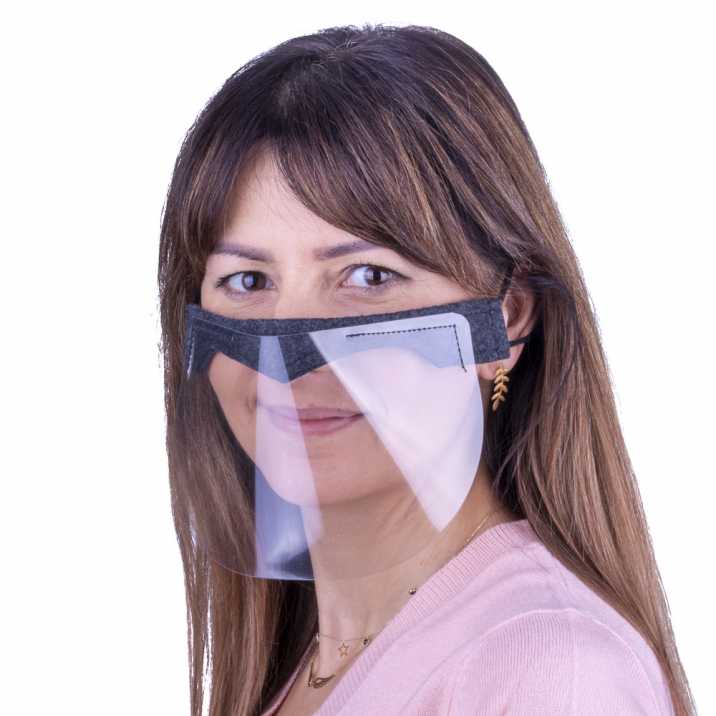 Przyłbica mini maska ochronna na usta i nos wielokrotnego użytku uniwersalna szary melanż szyta