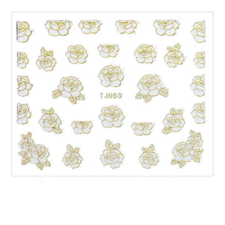 Naklejki 3D kwiatki TJ003 białe ze złotą obwódką arkusz