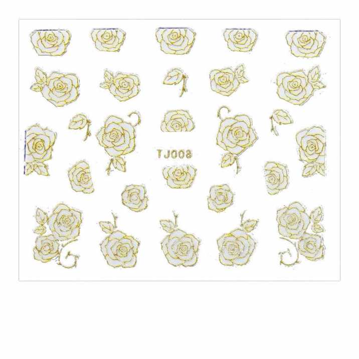 Naklejki 3D kwiatki TJ008 białe ze złotą obwódką arkusz