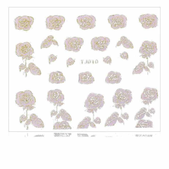 Naklejki 3D kwiatki TJ010 pudrowy róż ze złotą obwódką arkusz