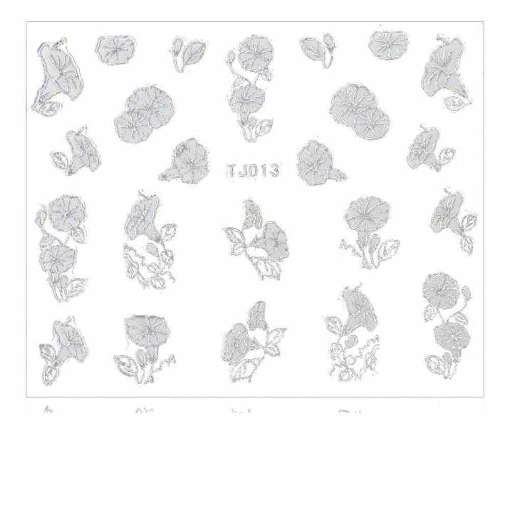Naklejki 3D kwiatki TJ013 białe ze srebrna obwódką arkusz
