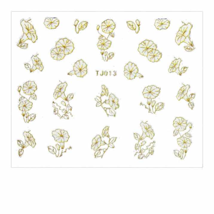 Naklejki 3D kwiatki TJ013 białe ze złotą obwódką arkusz
