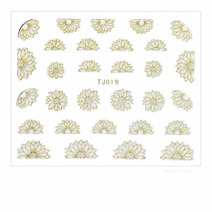 Naklejki 3D kwiatki TJ019 białe ze złotą obwódką arkusz