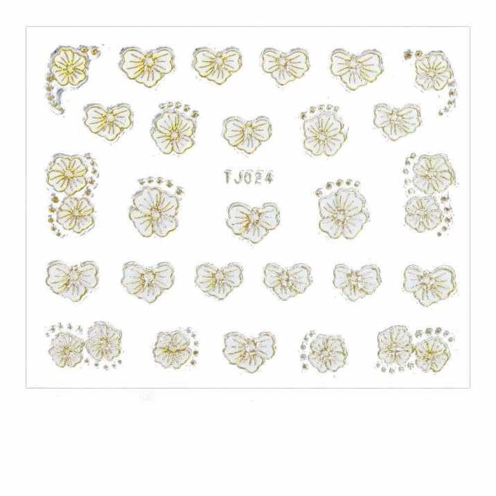 Naklejki 3D kwiatki TJ024 białe ze złotą obwódką arkusz