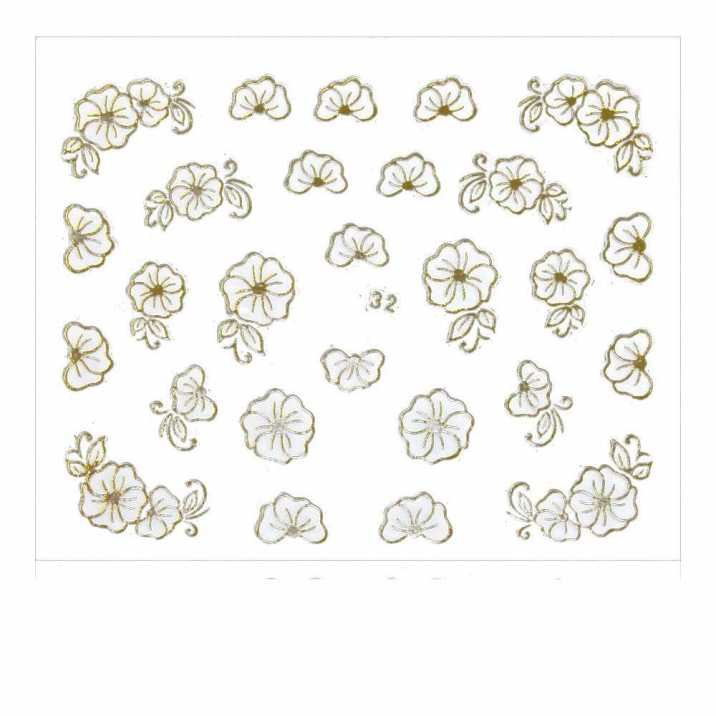 Naklejki 3D kwiatki TJ032 białe ze złotą obwódką arkusz