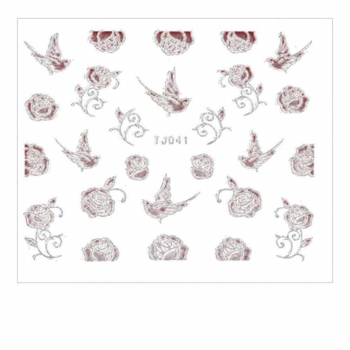 Naklejki 3D kwiatki TJ041 czerwone z srebrna obwódką arkusz