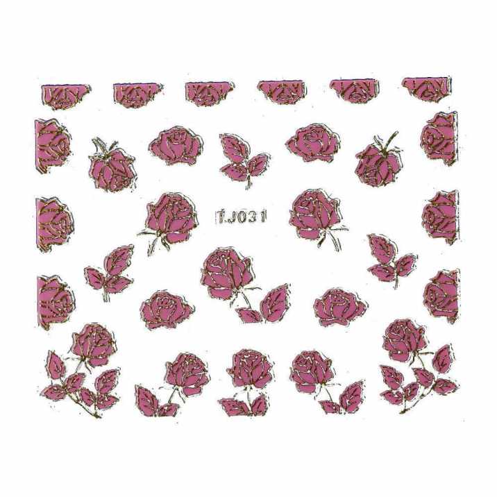 Naklejki 3D kwiatki TJ031 różowe ze złotą obwódką arkusz
