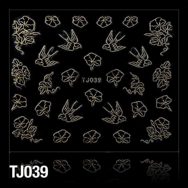 Naklejki 3D kwiatki TJ039 czarne ze złotą obwódką arkusz