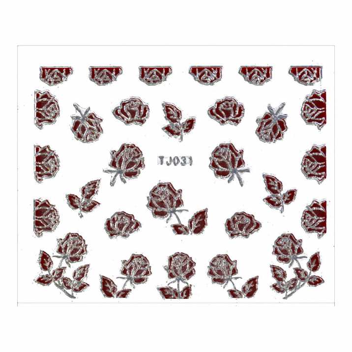 Naklejki 3D Kwiatki TJ031 Czerwone ze srebrną obwódką arkusz