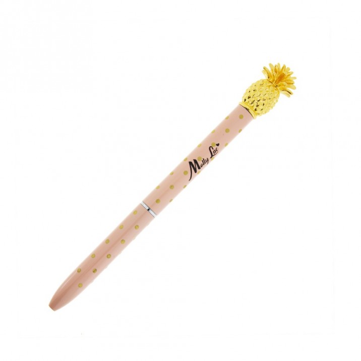 MollyLac élégant stylo à bille crème et or avec ananas décoratif