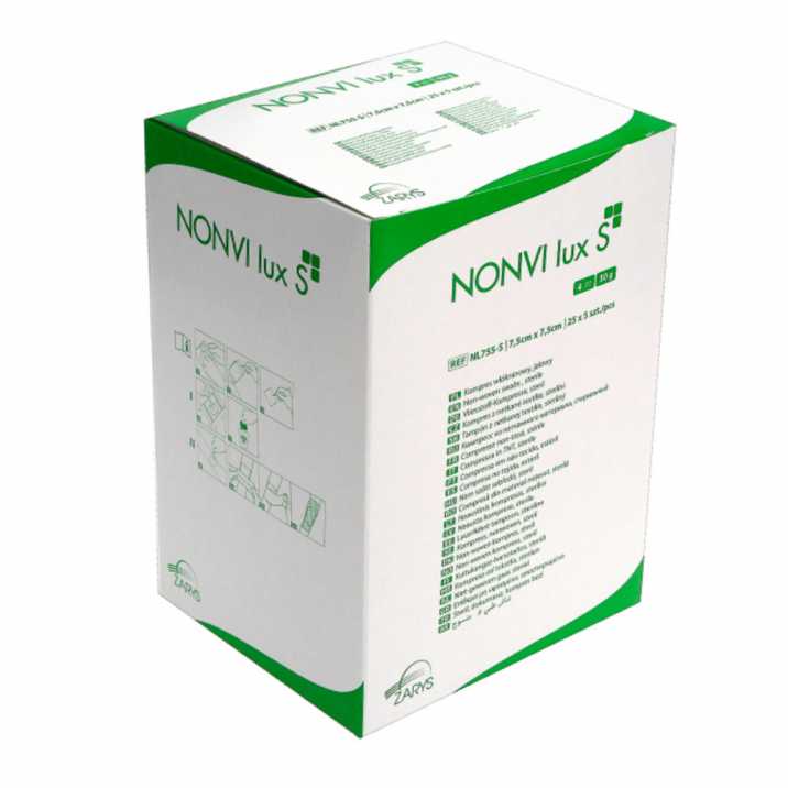 Nonvi Lux S 7.5x7.5 cm 125 pcs compresses de gaze stérile non tissée podologie ongles incarnés tamponnement