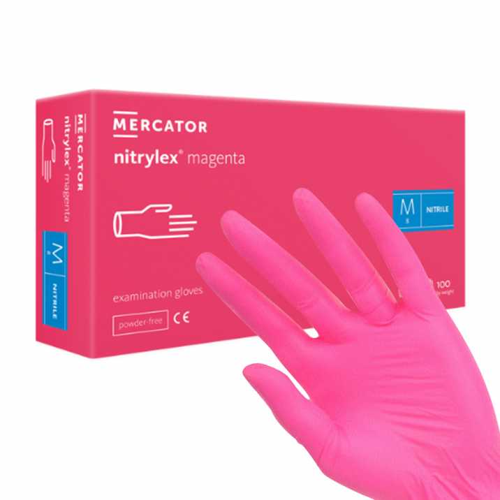 Rękawiczki jednorazowe nitrylowe diagnostyczne i ochronne Mercator Medical Nitrylex Magenta rozmiar M różowe 100 szt