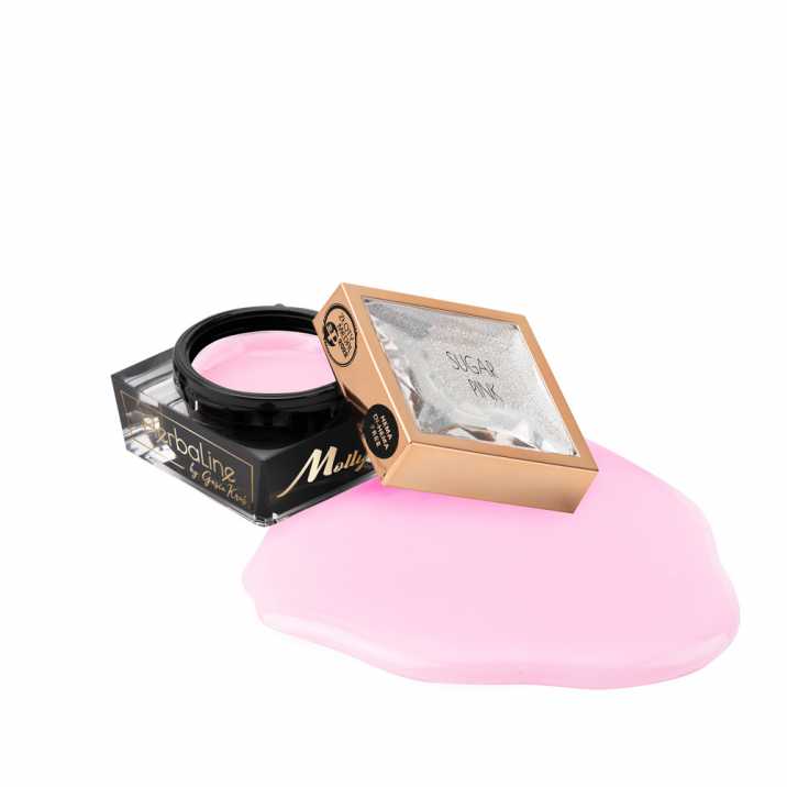 Gel de construction d'ongles sans Hema/di-Hema avec huile d'arbre à thé MollyLac HerbaLine Sugar Pink by Gosia Kruś 15 g