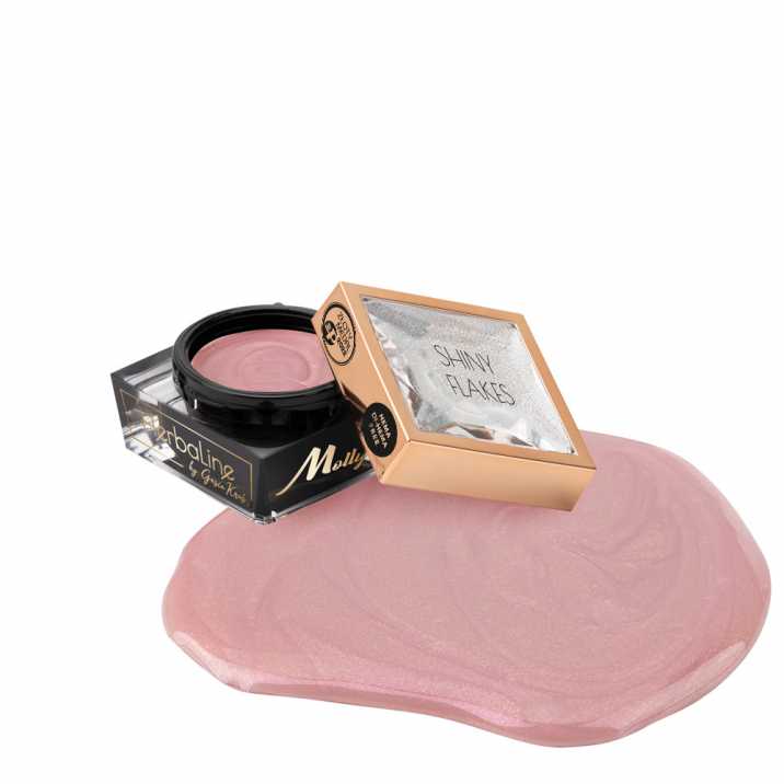 Gel de construction d'ongles sans Hema/di-Hema avec de l'huile d'arbre à thé MollyLac HerbaLine Shiny Flakes by Gosia Kruś 15 g