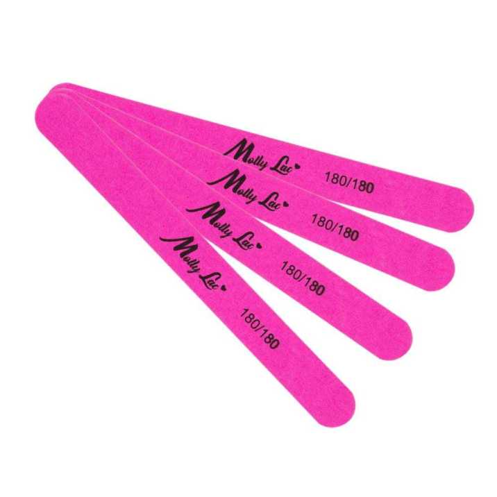 Zestaw 50 sztuk Pilników do paznokci slim prostych 180/180 neon pink organic drewaniany MollyLac