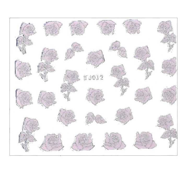Naklejki 3D kwiatki TJ012 pudrowy róż ze srebrna obwódką arkusz