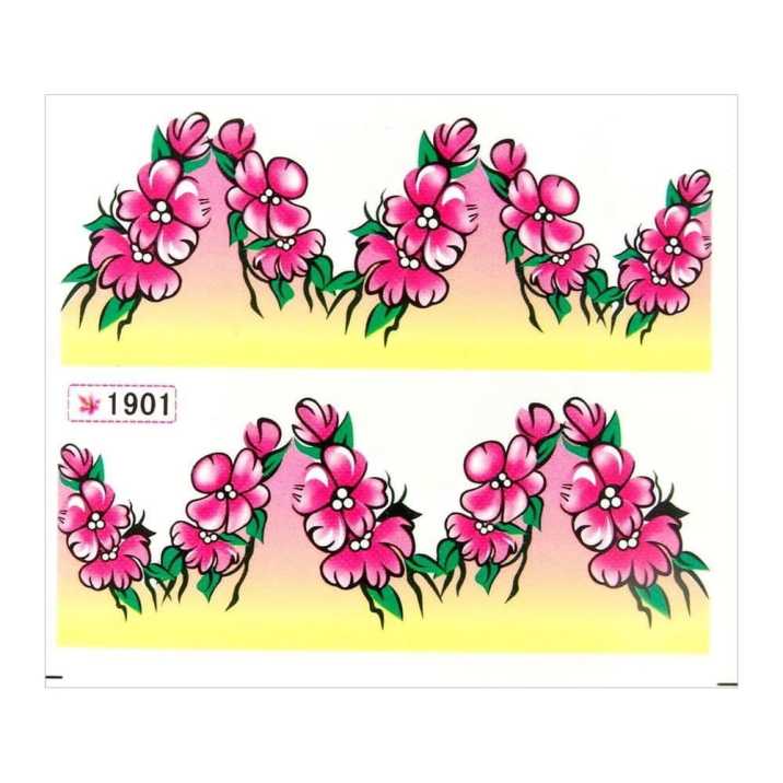 Naklejki wodne do paznokci kwiaty arkusz 6,5 x 5,5 cm na 10 palców 1901