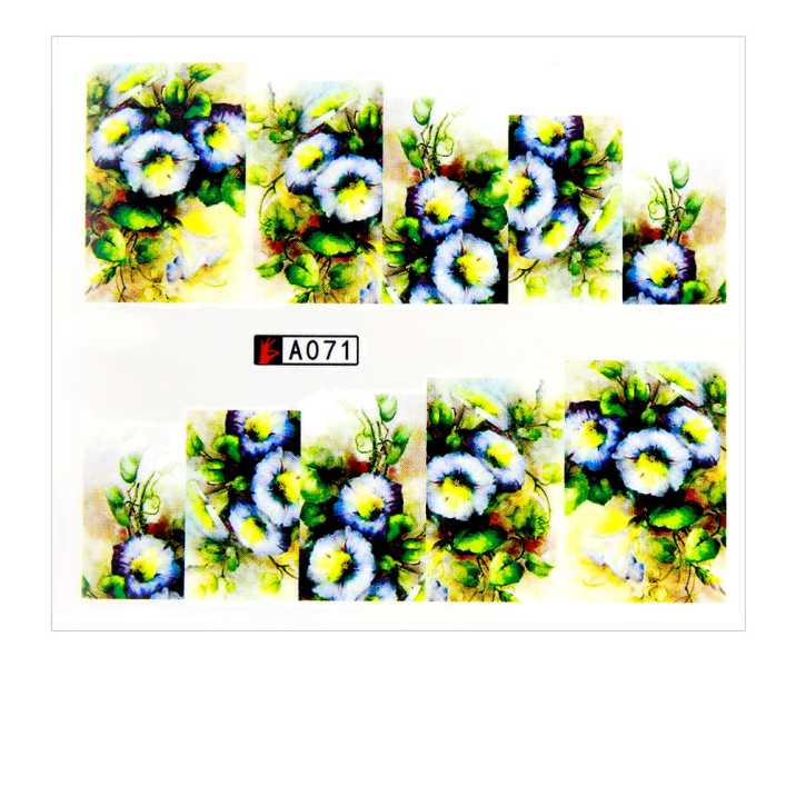 Naklejki wodne do paznokci kwiaty arkusz 6,5 x 5,5 cm na 10 palców Nr A071