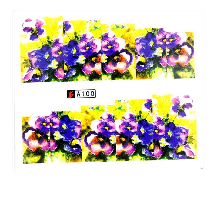Naklejki wodne do paznokci kwiaty arkusz 6,5 x 5,5 cm na 10 palców Nr A100