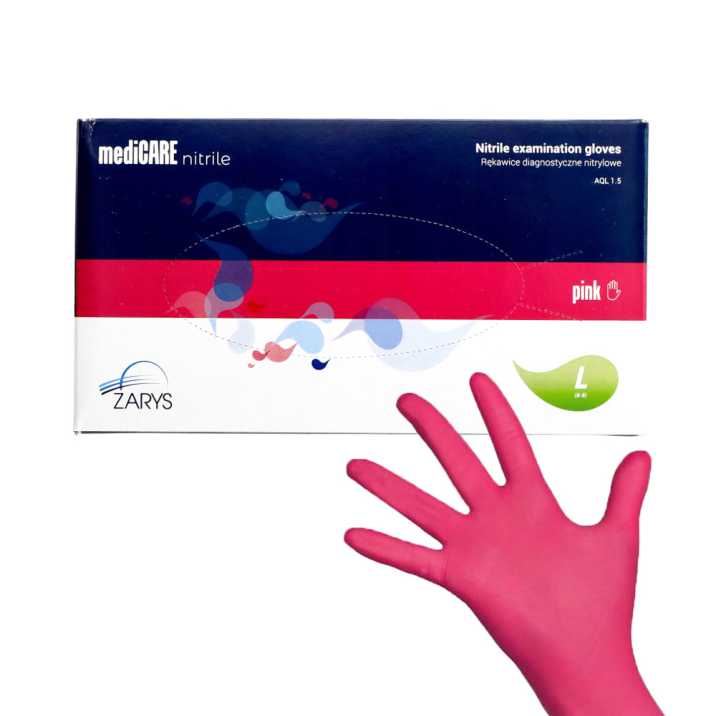 Gants de diagnostic et de protection jetables en nitrile Medicare nitrile Pink taille L framboise 100 pcs