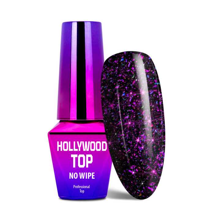 Top no wipe Hollywood MollyLac One Million Dots do lakierów hybrydowych z drobinkami bez przemywania 10 g