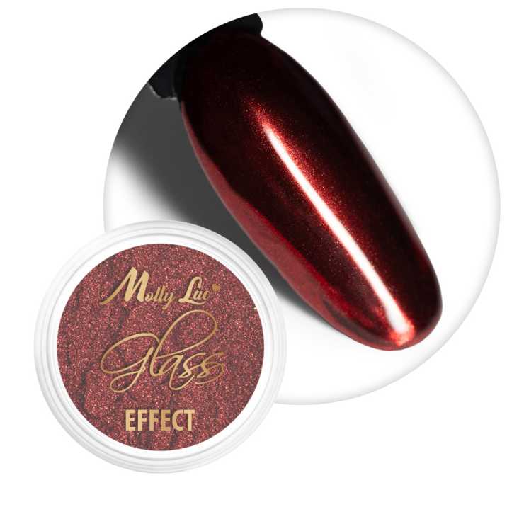 Pyłek lustrzany efekt do zdobień paznokci MollyLac Glass Effect Red Nr 3