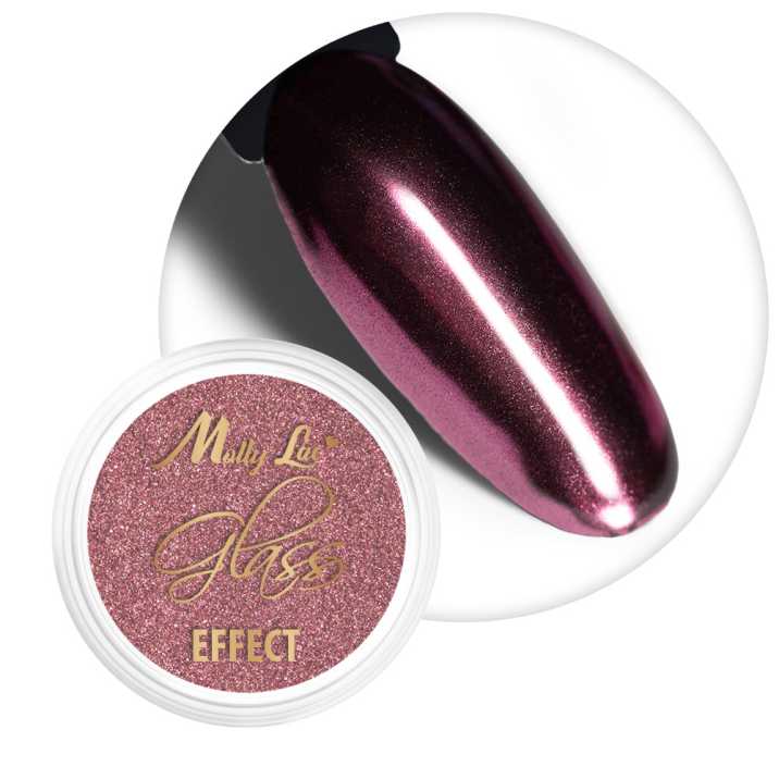 Pyłek lustrzany efekt do zdobień paznokci MollyLac Glass Effect Deep Pink Nr 4