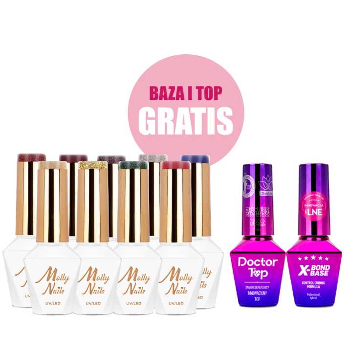 Zestaw 9 kolorów Story Time Molly Nails Hema/di-Hema free + baza i top GRATIS (X-Bond Base, Doctor Top)