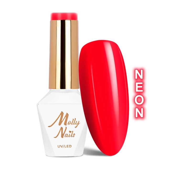 Lakier hybrydowy Molly Nails Hearts & Kisses Red Kiss Neon HEMA/Di-HEMA Free 8g Nr 198