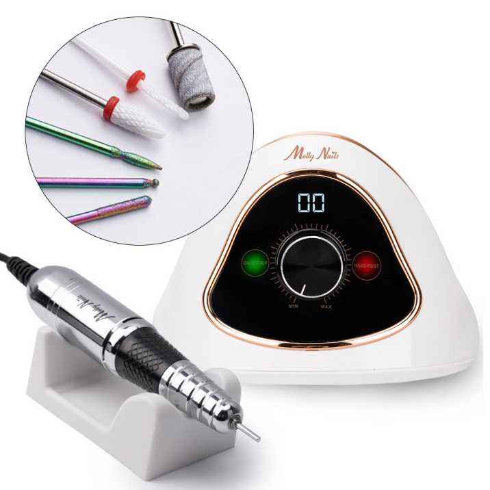 Frezarka do paznokci 68W Molly Nails do manicure pedicure biało-złota M15 45 000 obrotów