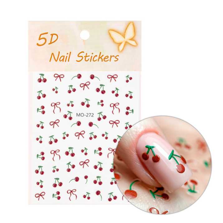 Naklejki do paznokci 5D samoprzylepne wisienki MO-272