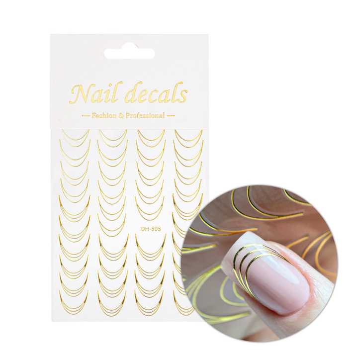 Naklejki samoprzylepne na paznokcie/ French/ Francuska linia uśmiechu 39 szt gold DH-808