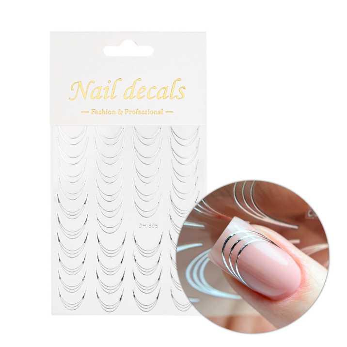 Naklejki samoprzylepne na paznokcie/ French/ Francuska linia uśmiechu 39szt silver DH-808