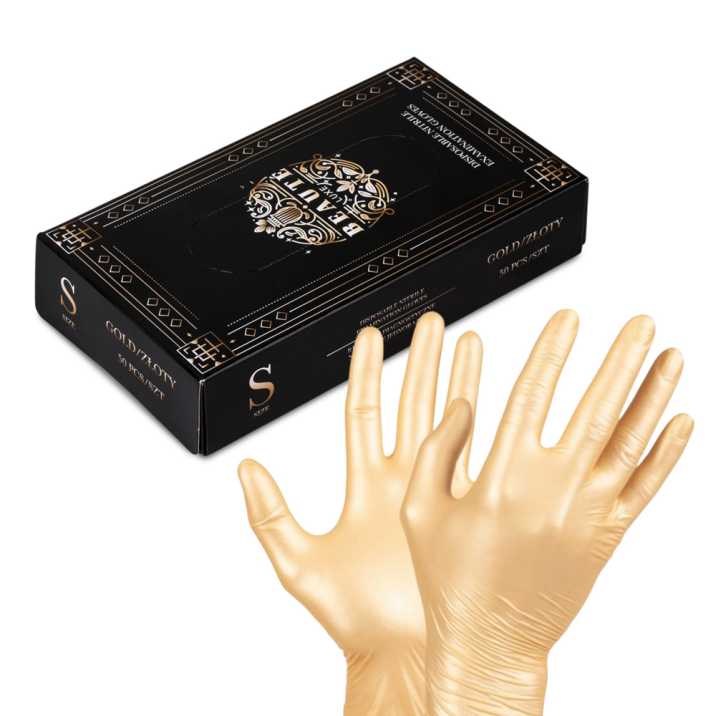 Rękawiczki jednorazowe nitrylowe diagnostyczne i ochronne Beaute Luxe rozmiar S złote 50 szt