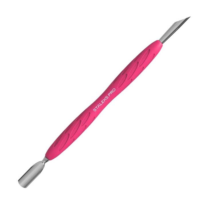 Kopytko do manicure Gummy z silikonową rękojeścią Staleks Uniq 10 TYPE 2 popychacz wąski zaokrąglony i kopytko skośne