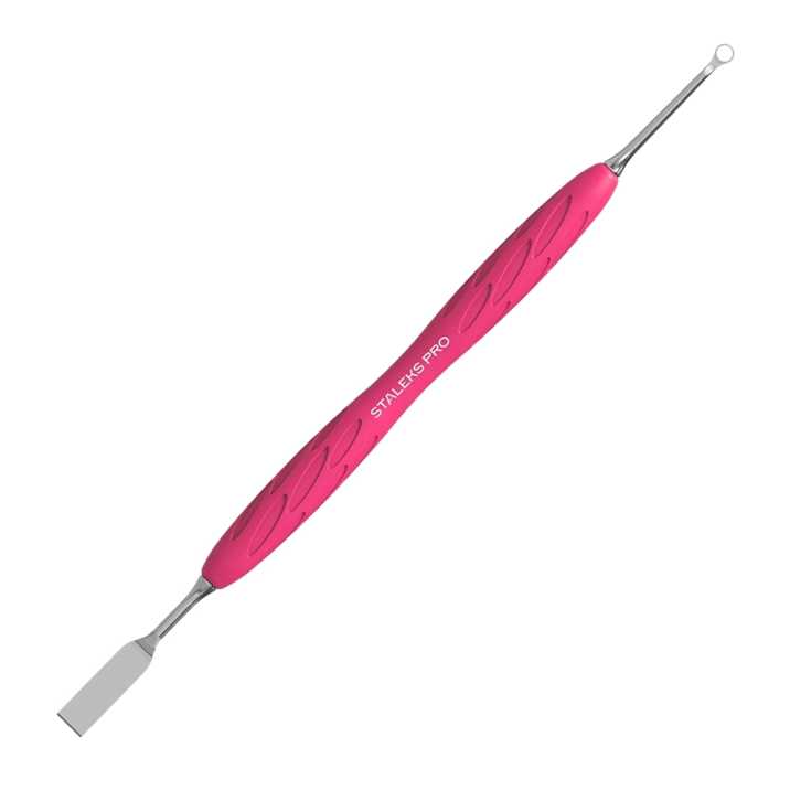 Kopytko do manicure Gummy z silikonową rękojeścią Staleks Uniq 11 TYPE 1 popychacz płaski prosty i pierścień