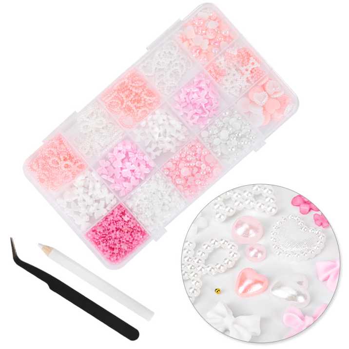 Kasetka z ozdobami kokardki kwiatki perełki BKHZ-001