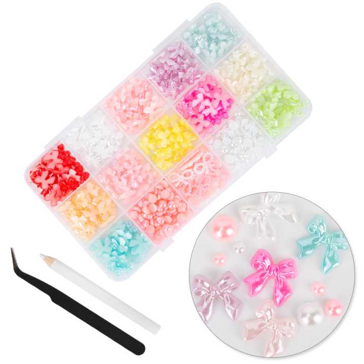 Kasetka z ozdobami kokardki perełki BKHZ-012