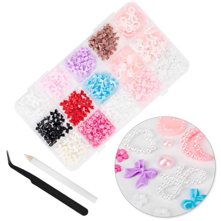 Kasetka z ozdobami kokardki kwiatki perełki BKHZ-002