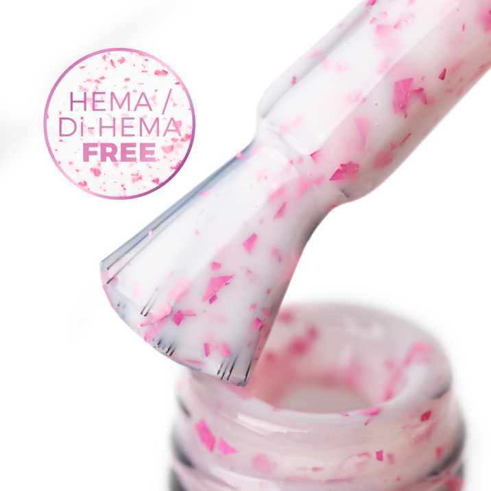 Mleczna baza kauczukowa z różowo metalicznymi płatkami Flakes Rubber Base Milk&Pink MollyLac HEMA/Di-HEMA Free 10 gram