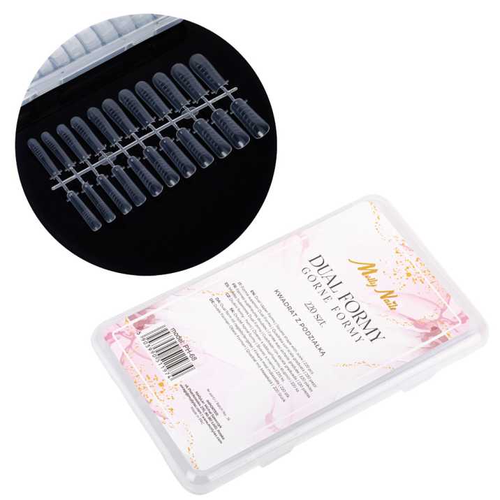 Górne formy do paznokci dualformy do żelu akrylożelu akrylu kwadrat z podziałką Molly Nails 220 szt model PH-68