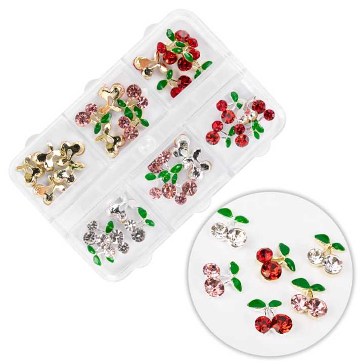 Kasetka z ozdobami wiśnie z cyrkoniami mix kolorów 30 sztuk