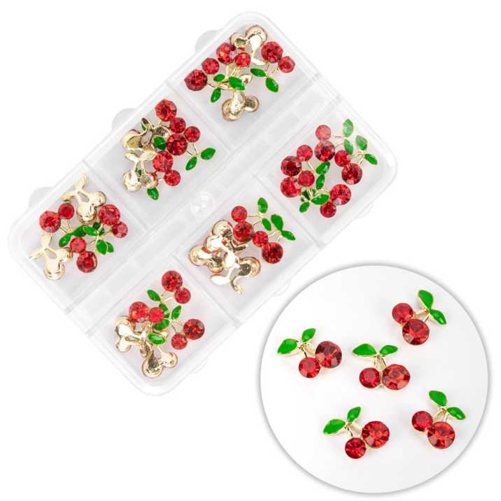 Kasetka z ozdobami wiśnie z cyrkoniami 30 sztuk