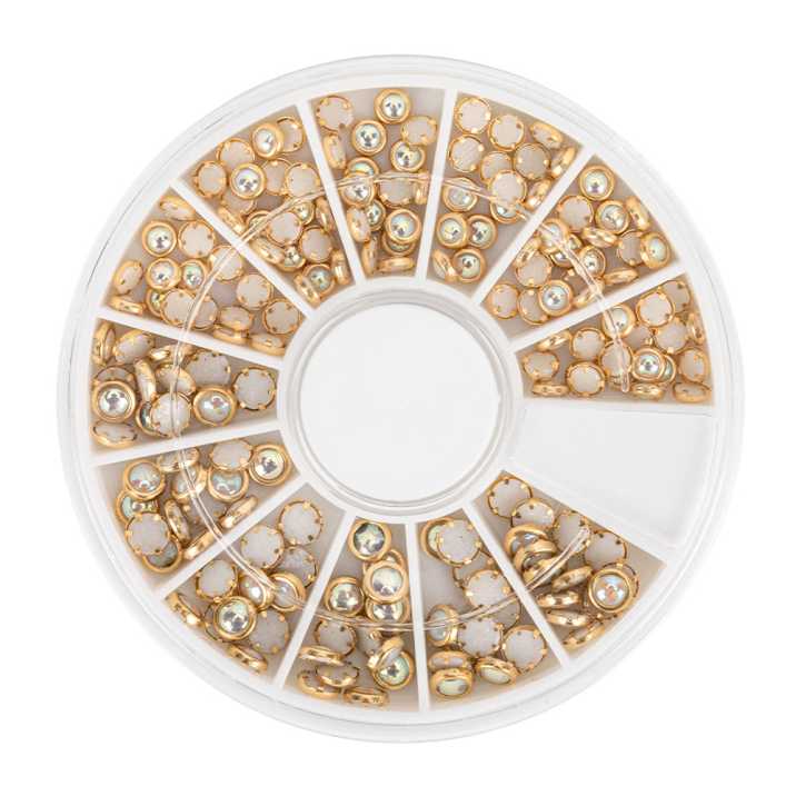 Ozdoby do paznokci karuzela z ozdobami perły perełki Molly Nails złote ok.150 sztuk