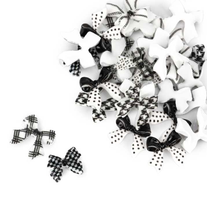 Ozdoby do paznokci kokardki 3D Molly Nails biało czarne 30 szt