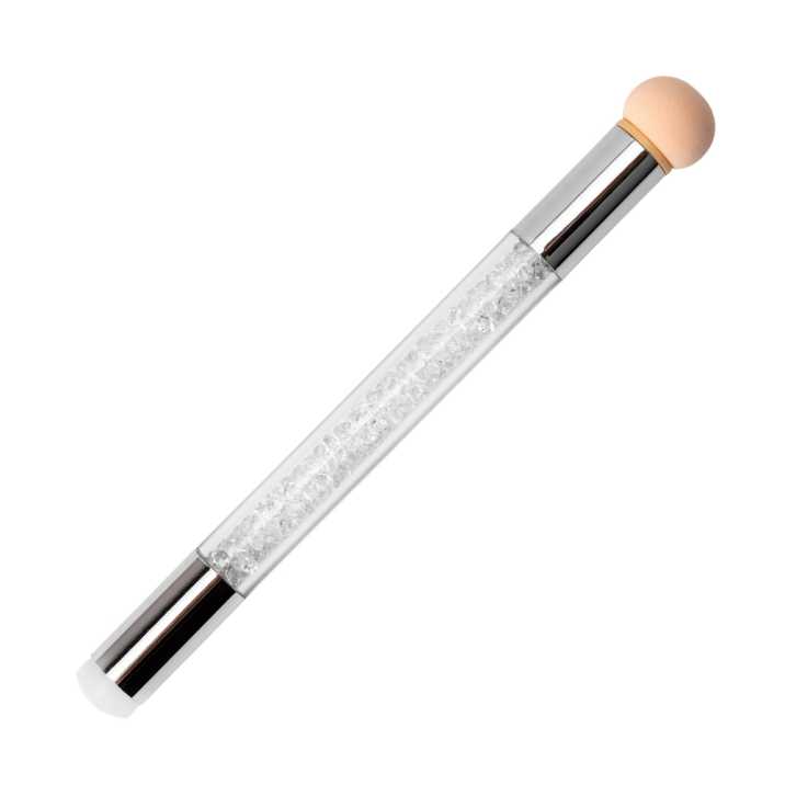 Dwustronny pędzel gąbka do ombre i nail art stempel z cyrkoniami biały